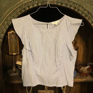 Cute baby blue striped ruffle sleeve top